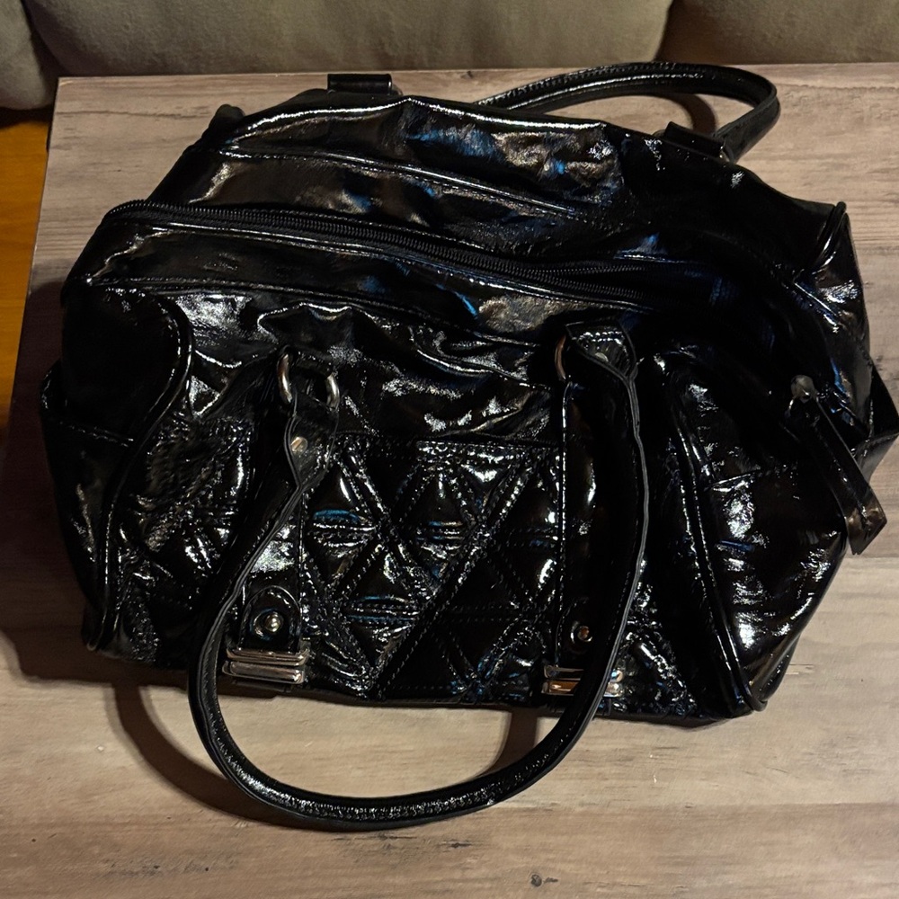 Chic Black Patent Leather Shoulder Bag